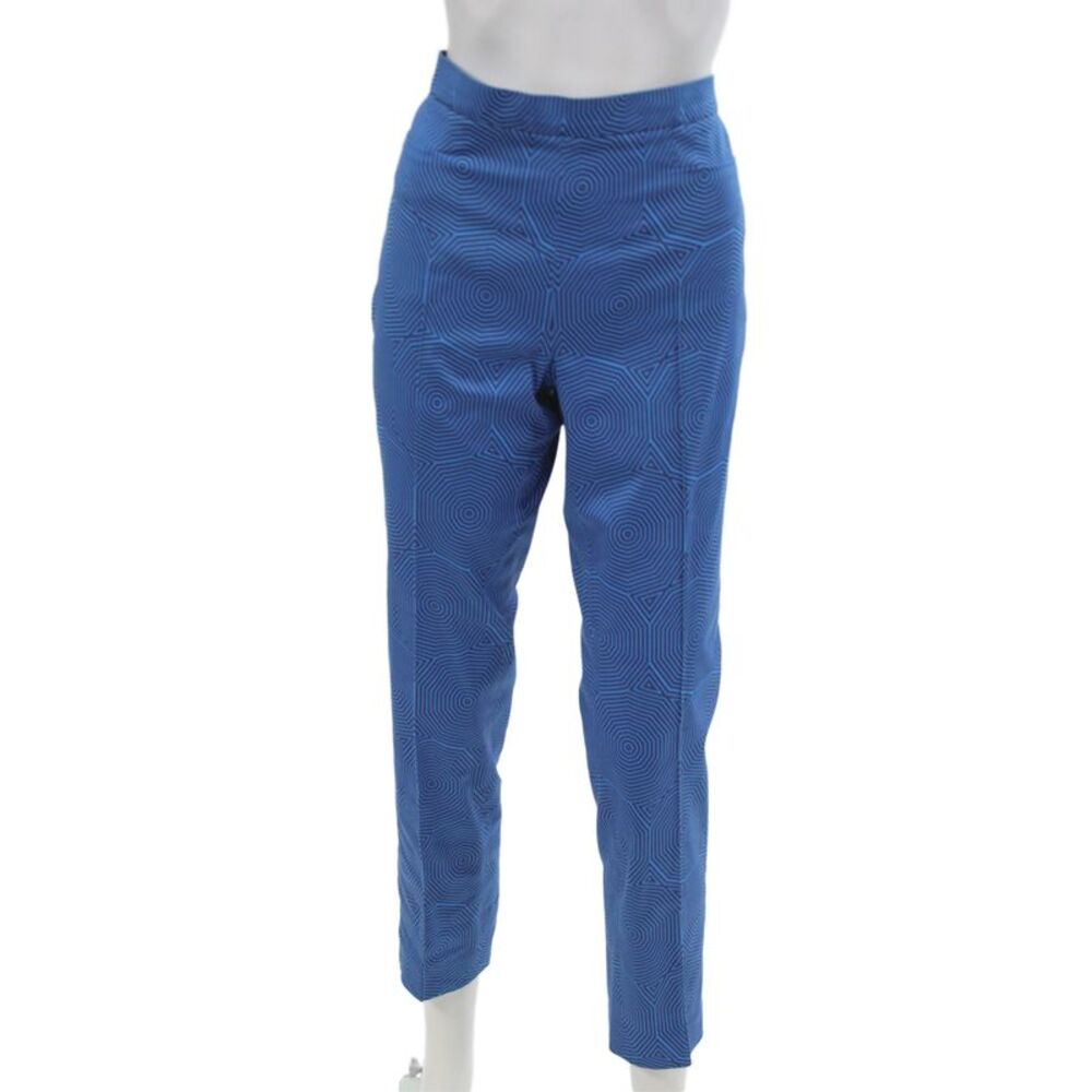 Akris Womens Blue Cropped Geometric Cotton Pants Zip Inseam 24 Size 6